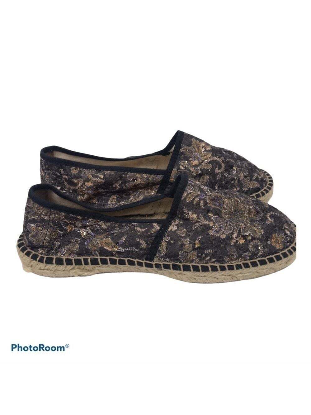 Don Quichosse Espadrille Handmade Sparkle Glitter Flats Size 37 Spain